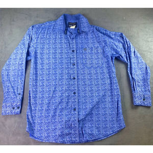 Wrangler George Strait Western Blue Paisley Logo Button Down Men Size Large